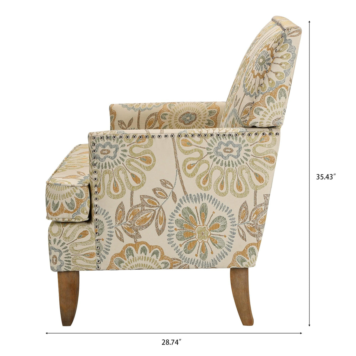 THE FURNITURE CO. Accent Chair Squared Floral Beige and Yellow Fabric Accent Chair