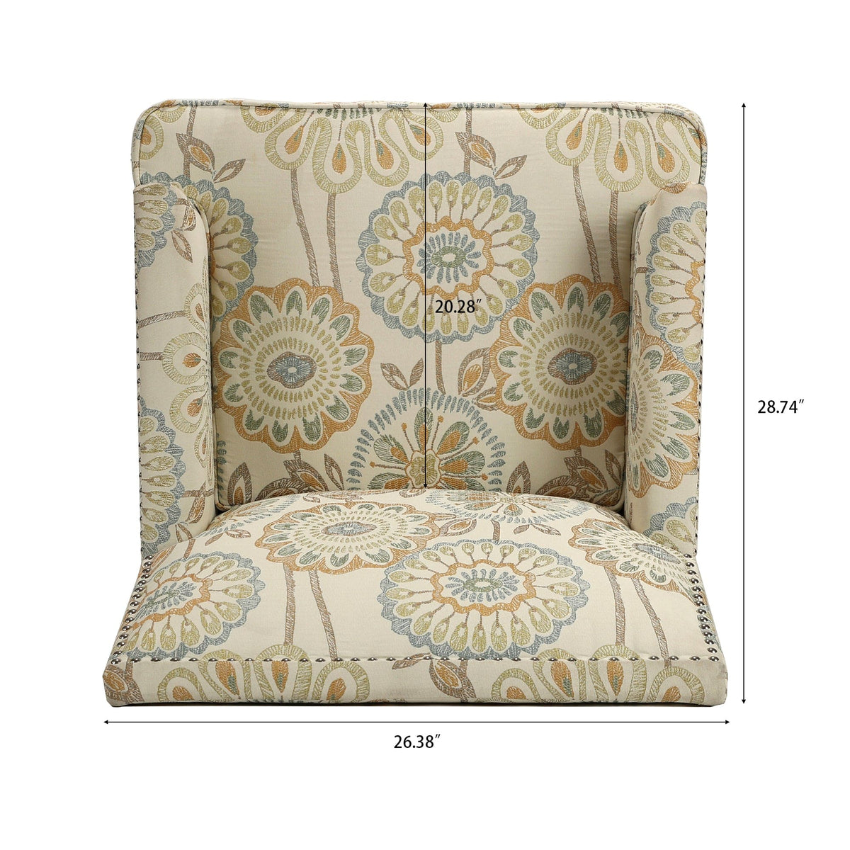 THE FURNITURE CO. Accent Chair Squared Floral Beige and Yellow Fabric Accent Chair