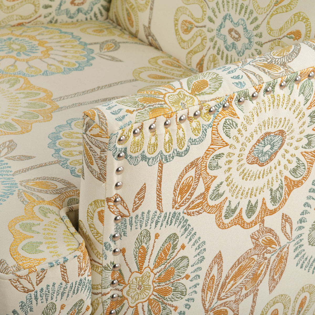 THE FURNITURE CO. Accent Chair Squared Floral Beige and Yellow Fabric Accent Chair