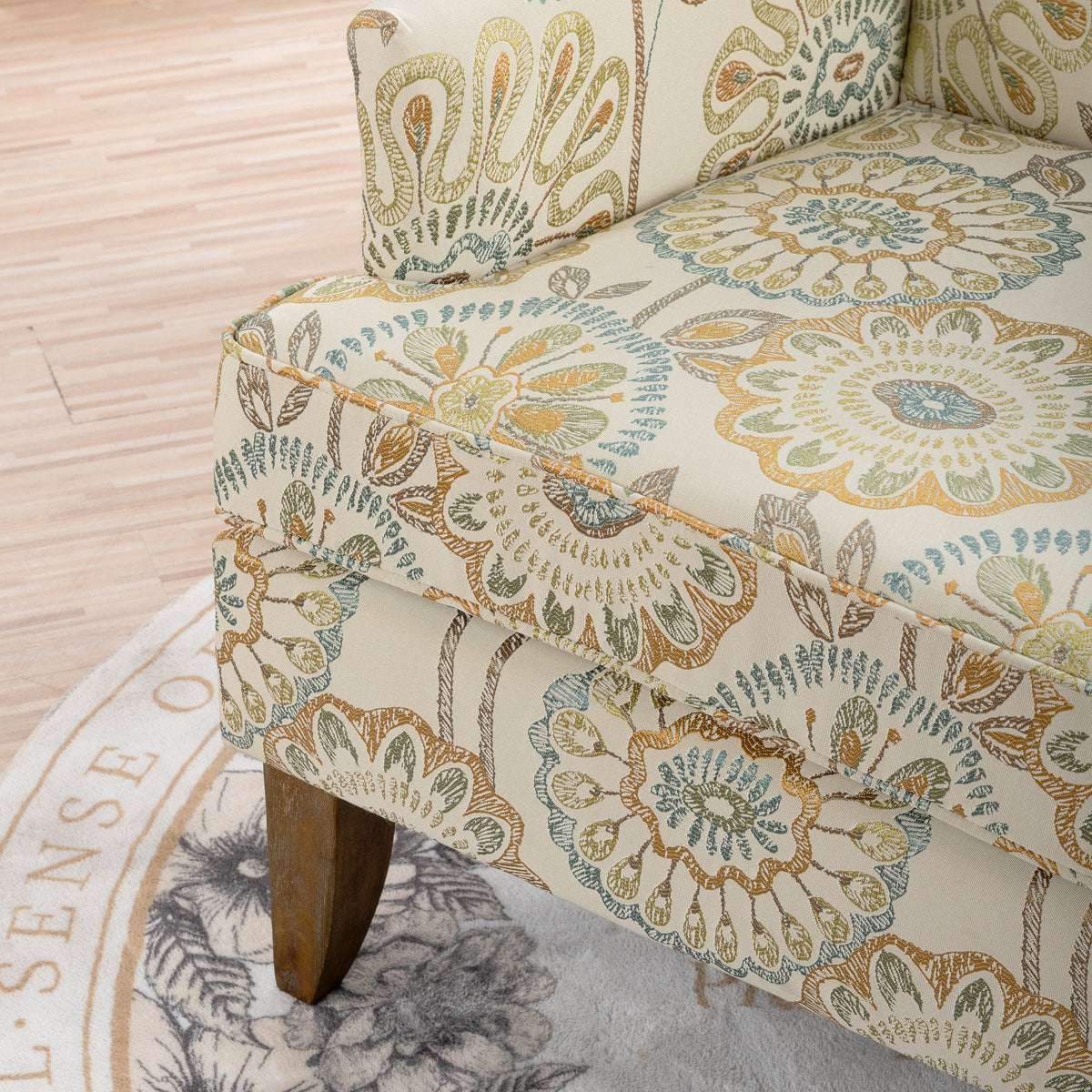 THE FURNITURE CO. Accent Chair Squared Floral Beige and Yellow Fabric Accent Chair