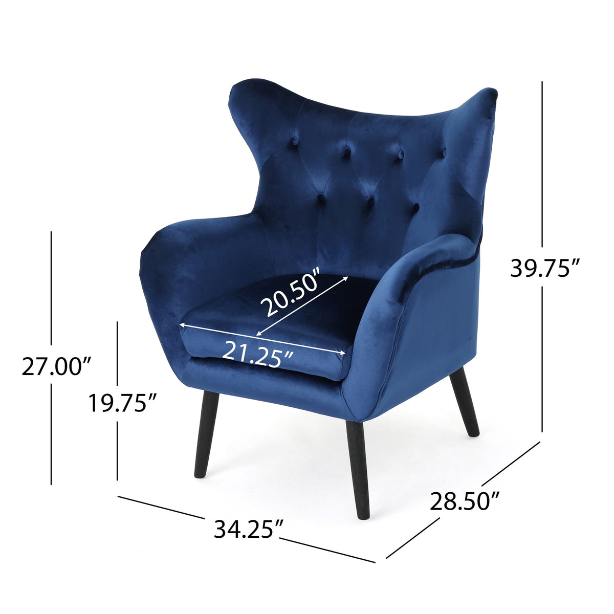 THE FURNITURE CO. Accent Chair Stylish Arm Chair Upholstered In Navy Blue Velvet