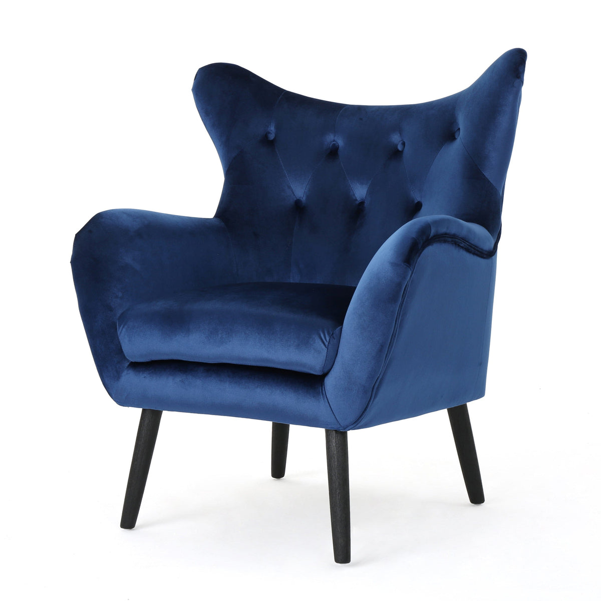 THE FURNITURE CO. Accent Chair Stylish Arm Chair Upholstered In Navy Blue Velvet