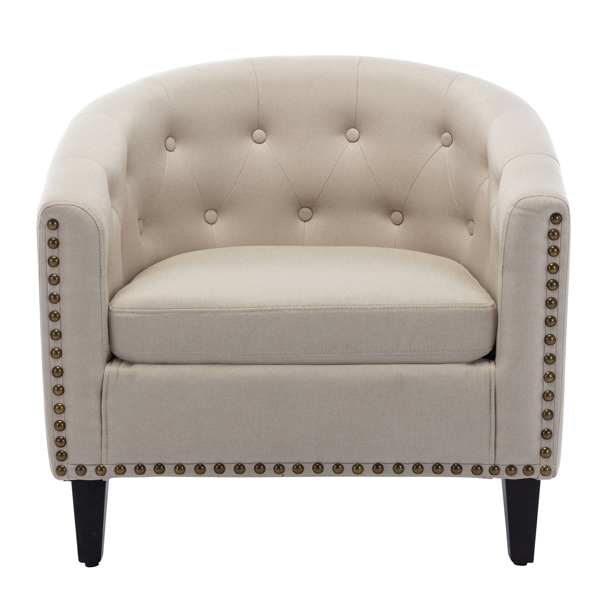 THE FURNITURE CO. Accent Chair Tan Tufted Chesterfield-Inspired Barrel Armchair