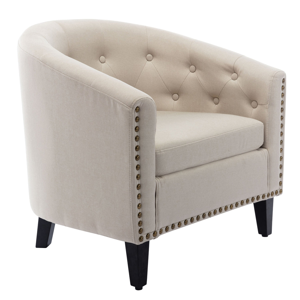 THE FURNITURE CO. Accent Chair Tan Tufted Chesterfield-Inspired Barrel Armchair