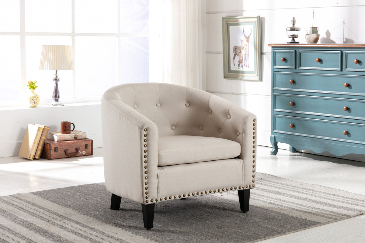 THE FURNITURE CO. Accent Chair Tan Tufted Chesterfield-Inspired Barrel Armchair