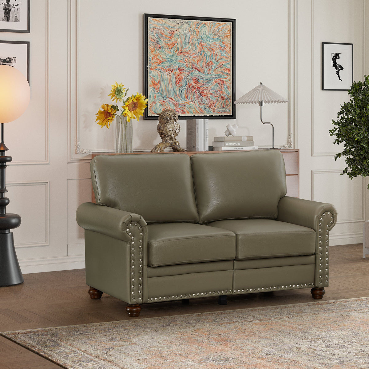 THE FURNITURE CO. Accent Chair Taupe Faux Leather Loveseat Chair
