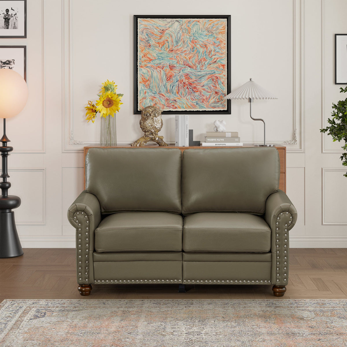 THE FURNITURE CO. Accent Chair Taupe Faux Leather Loveseat Chair