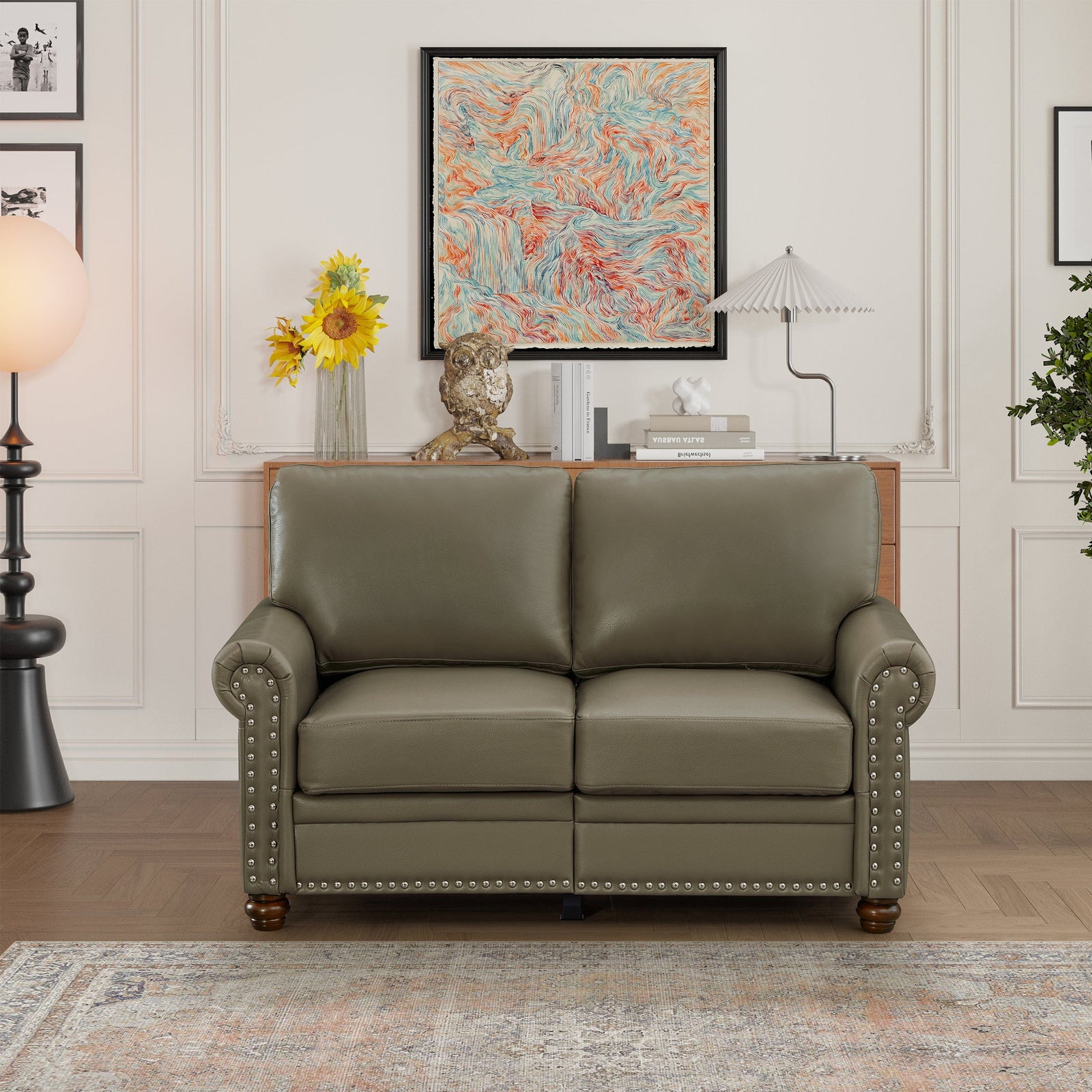THE FURNITURE CO. Accent Chair Taupe Faux Leather Loveseat Chair