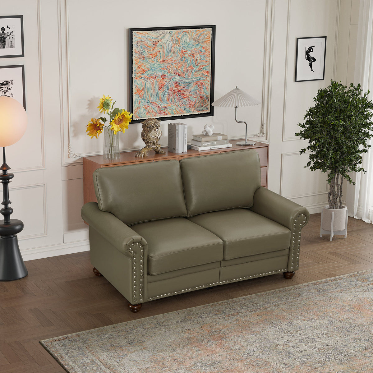 THE FURNITURE CO. Accent Chair Taupe Faux Leather Loveseat Chair