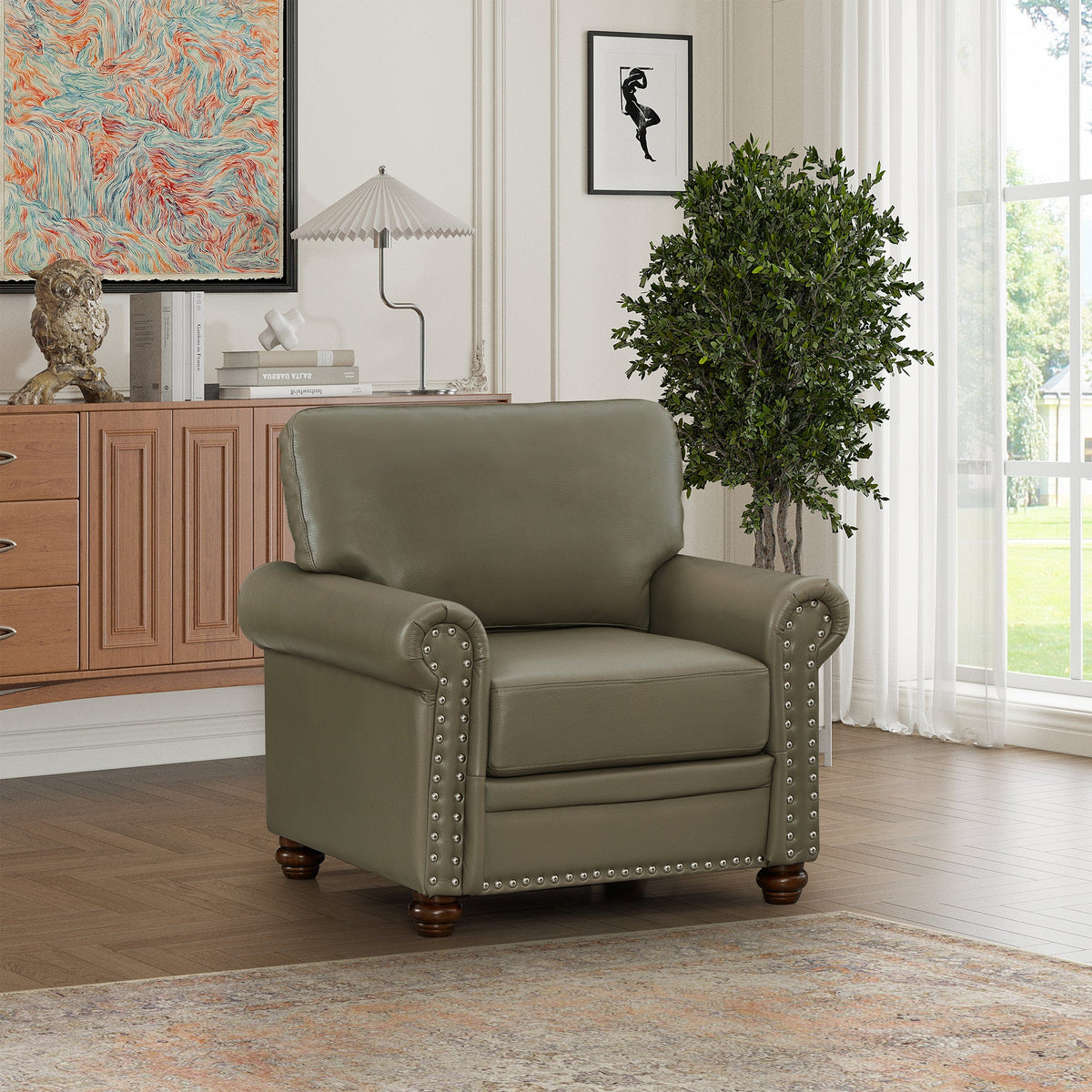 THE FURNITURE CO. Accent Chair Taupe Faux Leather Single Seat Chair with Wood Leg