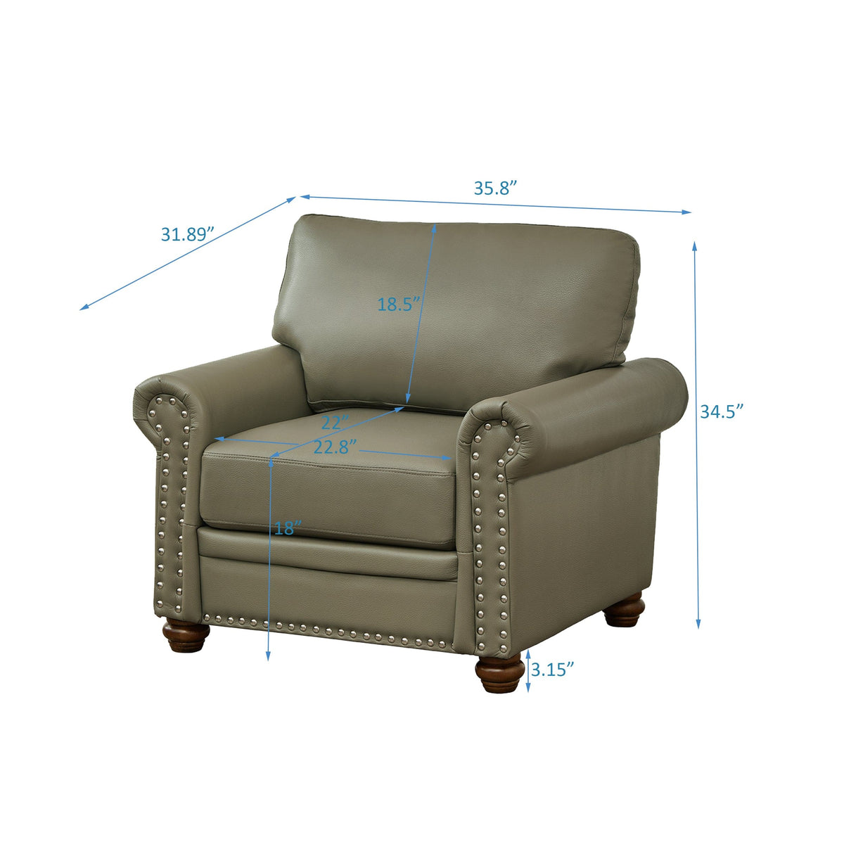 THE FURNITURE CO. Accent Chair Taupe Faux Leather Single Seat Chair with Wood Leg