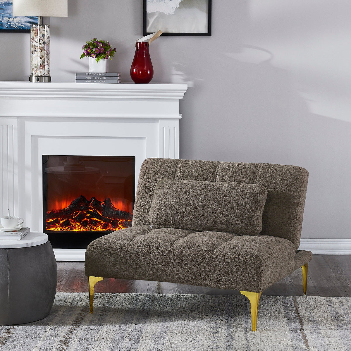 THE FURNITURE CO. Accent Chair Taupe Futon Chair with Gold Metal Legs