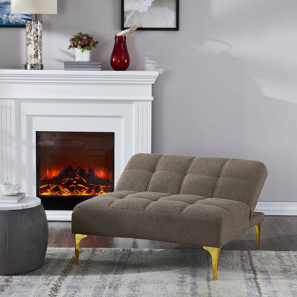 THE FURNITURE CO. Accent Chair Taupe Futon Chair with Gold Metal Legs