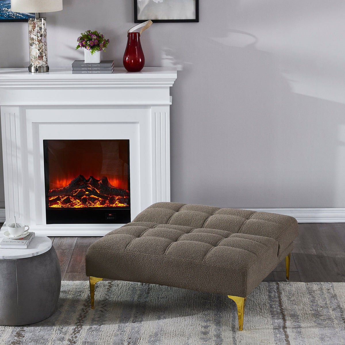 THE FURNITURE CO. Accent Chair Taupe Futon Chair with Gold Metal Legs