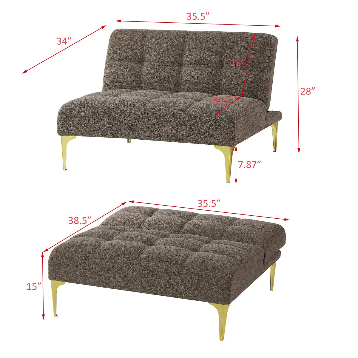 THE FURNITURE CO. Accent Chair Taupe Futon Chair with Gold Metal Legs