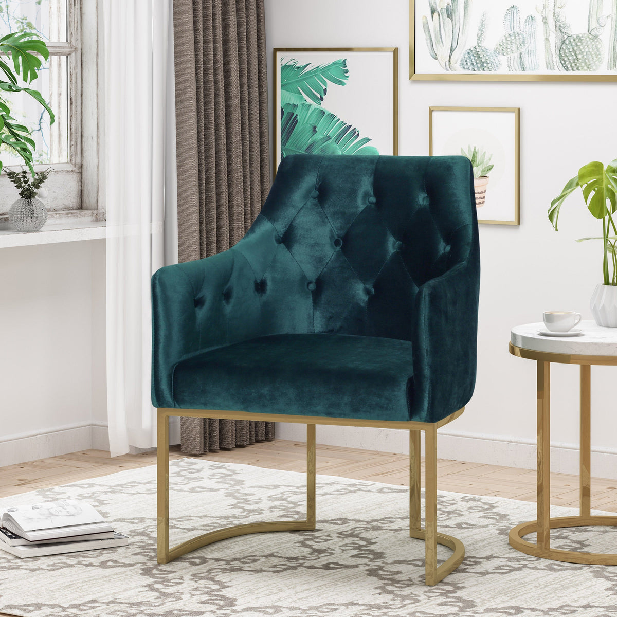 THE FURNITURE CO. Accent Chair Teal Altay Velvet Modern Glam Armchair