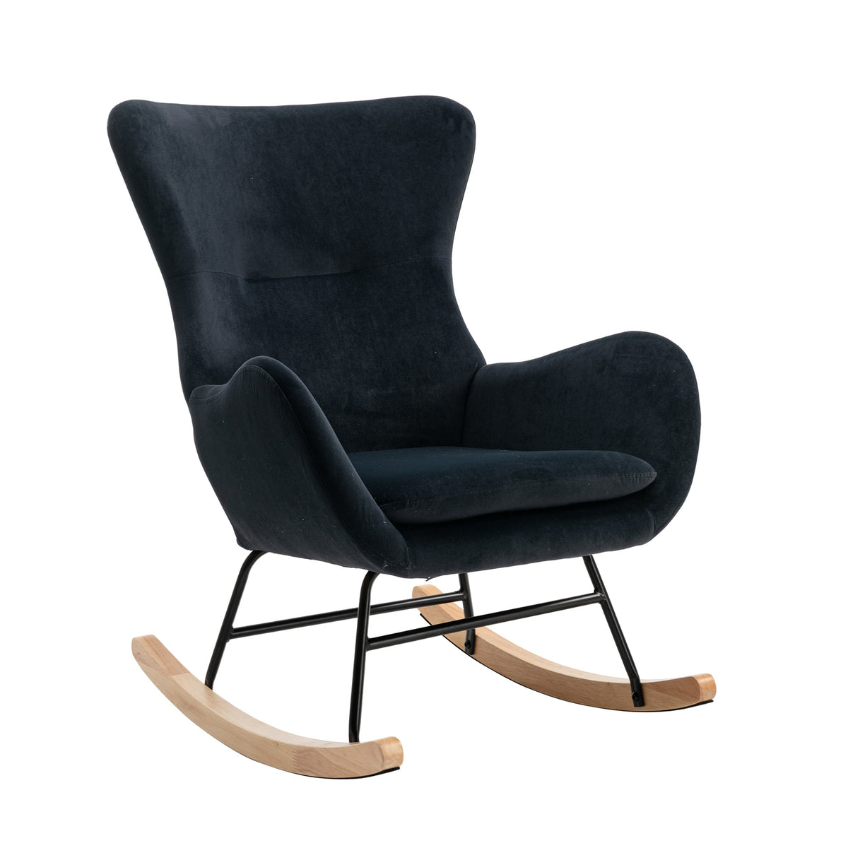 THE FURNITURE CO. Accent Chair Velvet Fabric Black Upholstered Rocking Chair With High Backrest