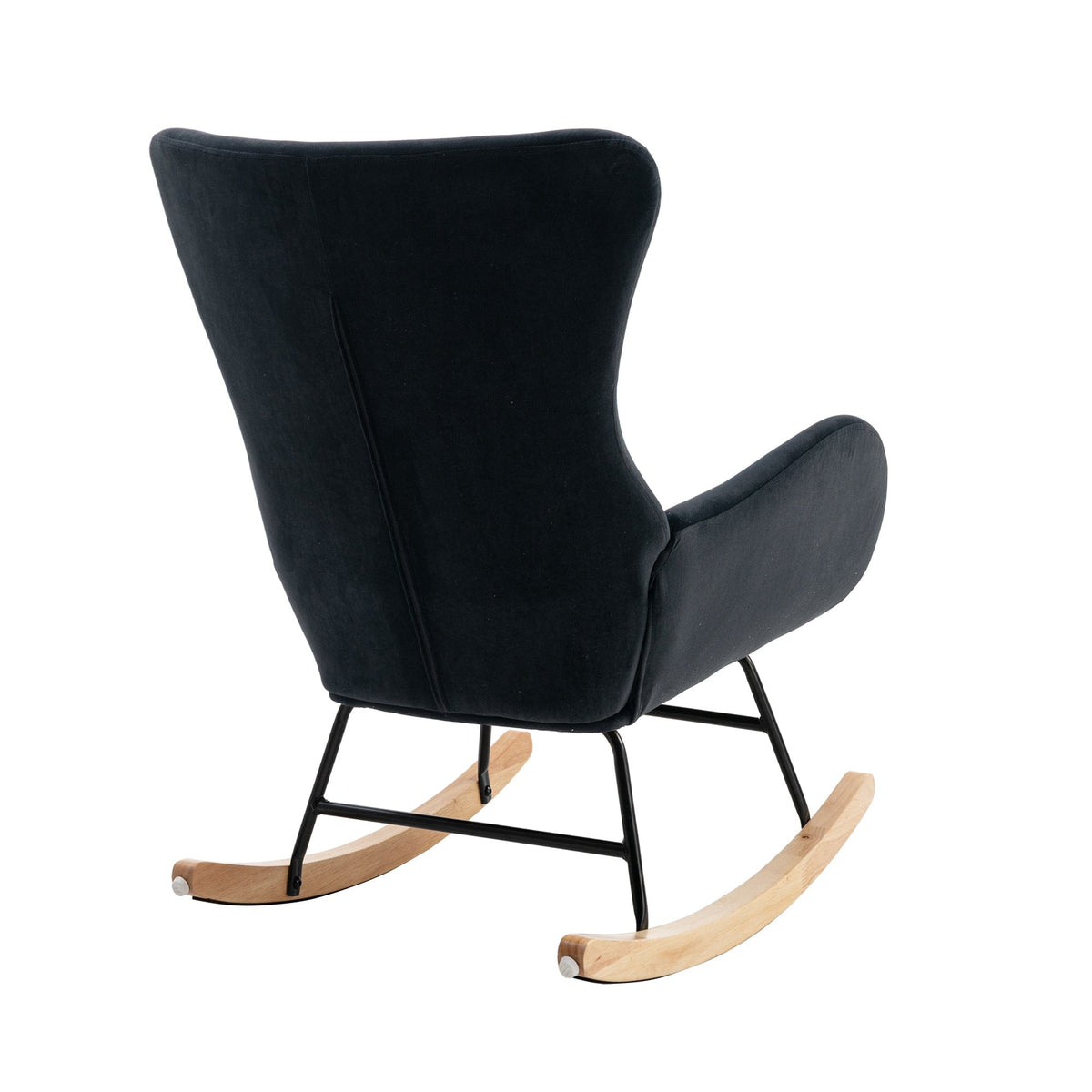 THE FURNITURE CO. Accent Chair Velvet Fabric Black Upholstered Rocking Chair With High Backrest