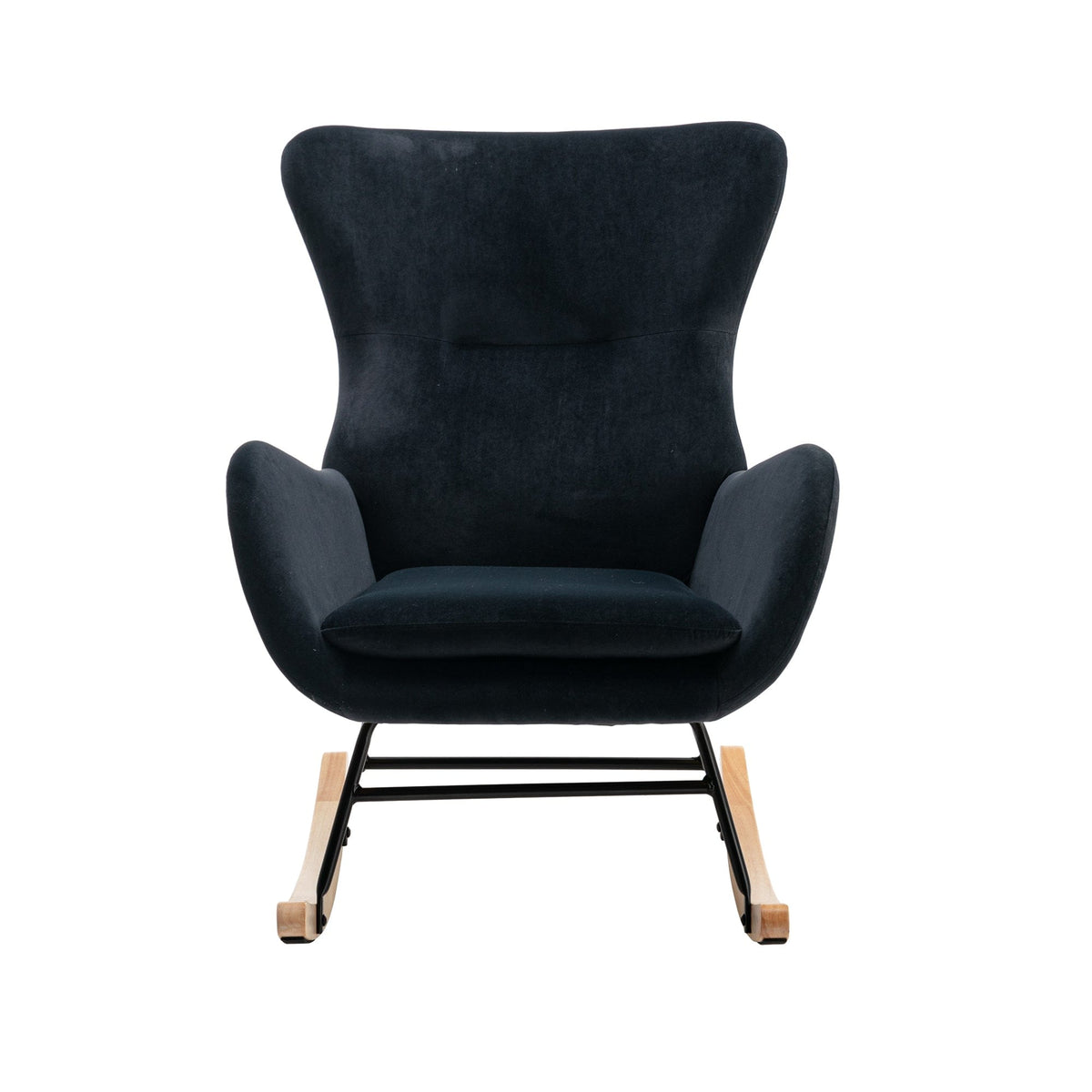 THE FURNITURE CO. Accent Chair Velvet Fabric Black Upholstered Rocking Chair With High Backrest