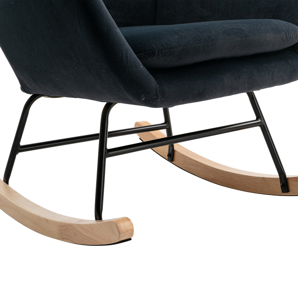 THE FURNITURE CO. Accent Chair Velvet Fabric Black Upholstered Rocking Chair With High Backrest