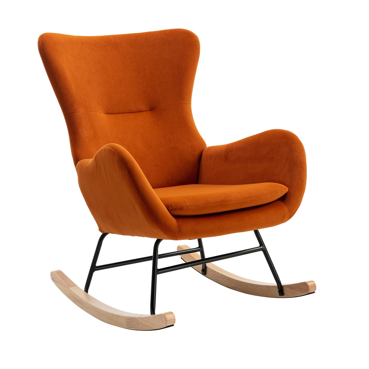 THE FURNITURE CO. Accent Chair Velvet Fabric Orange Upholstered Rocking Chair