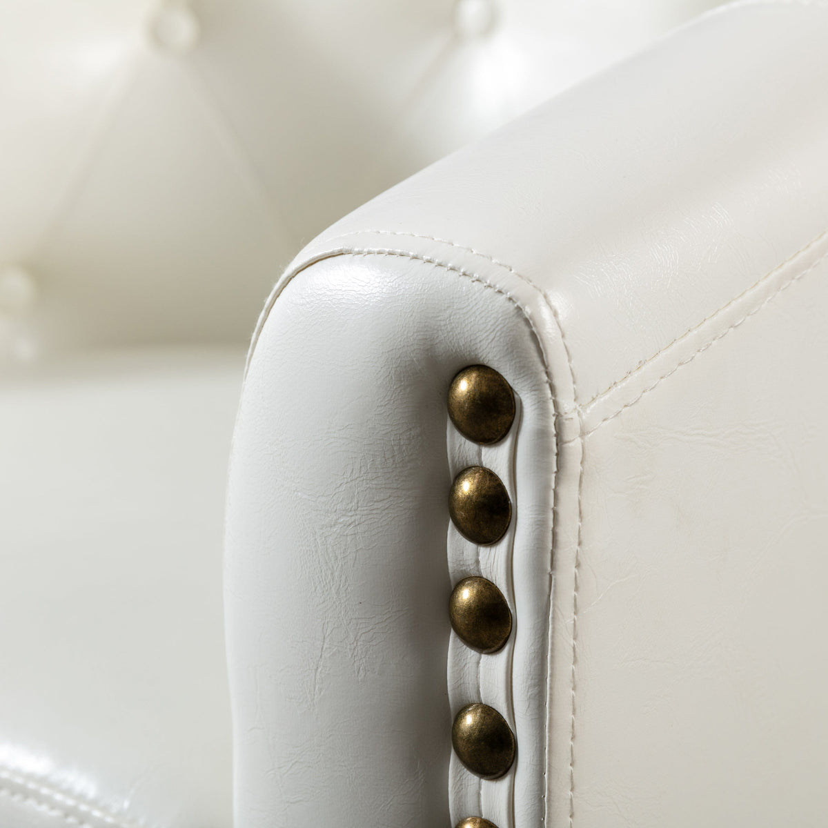 THE FURNITURE CO. Accent Chair White Chesterfield-Inspired PU Leather Tufted Barrel Chair