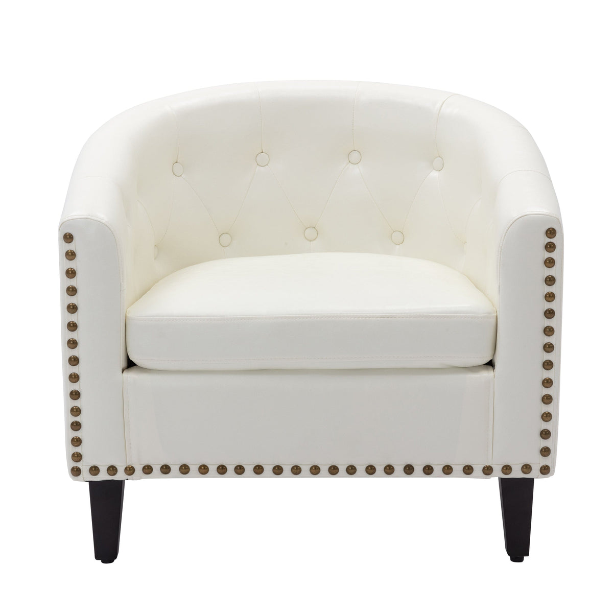 THE FURNITURE CO. Accent Chair White Chesterfield-Inspired PU Leather Tufted Barrel Chair