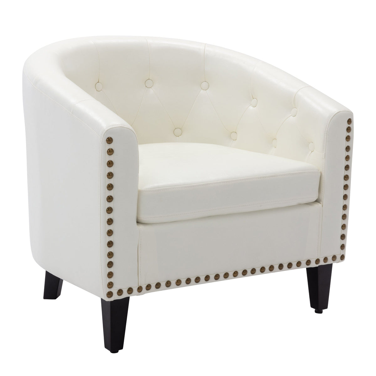 THE FURNITURE CO. Accent Chair White Chesterfield-Inspired PU Leather Tufted Barrel Chair