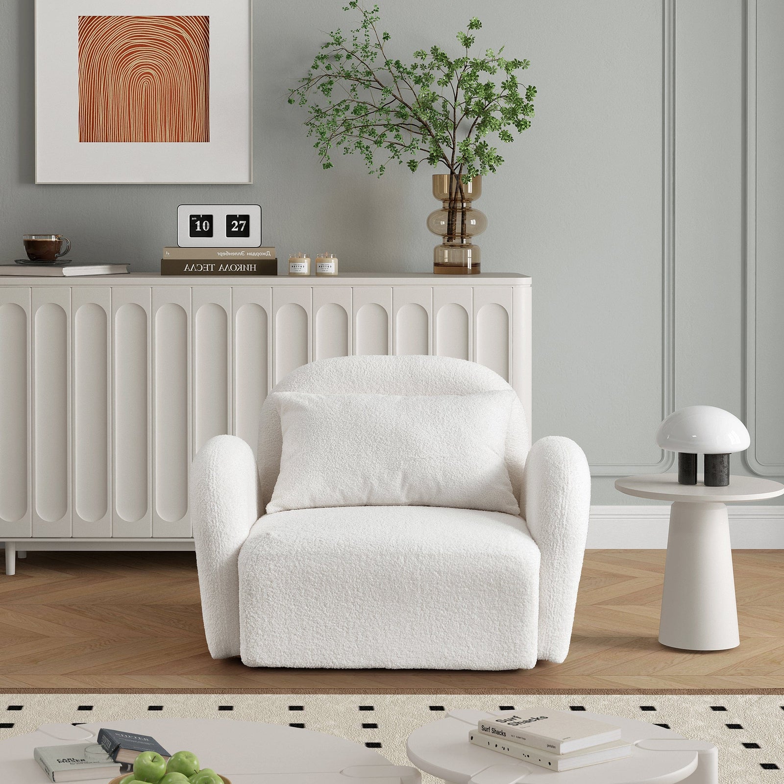 THE FURNITURE CO. Accent Chair White Teddy Upholstered Lazy Sofa Chair