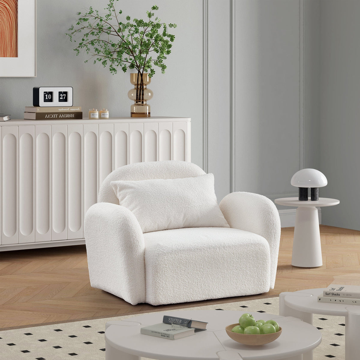 THE FURNITURE CO. Accent Chair White Teddy Upholstered Lazy Sofa Chair