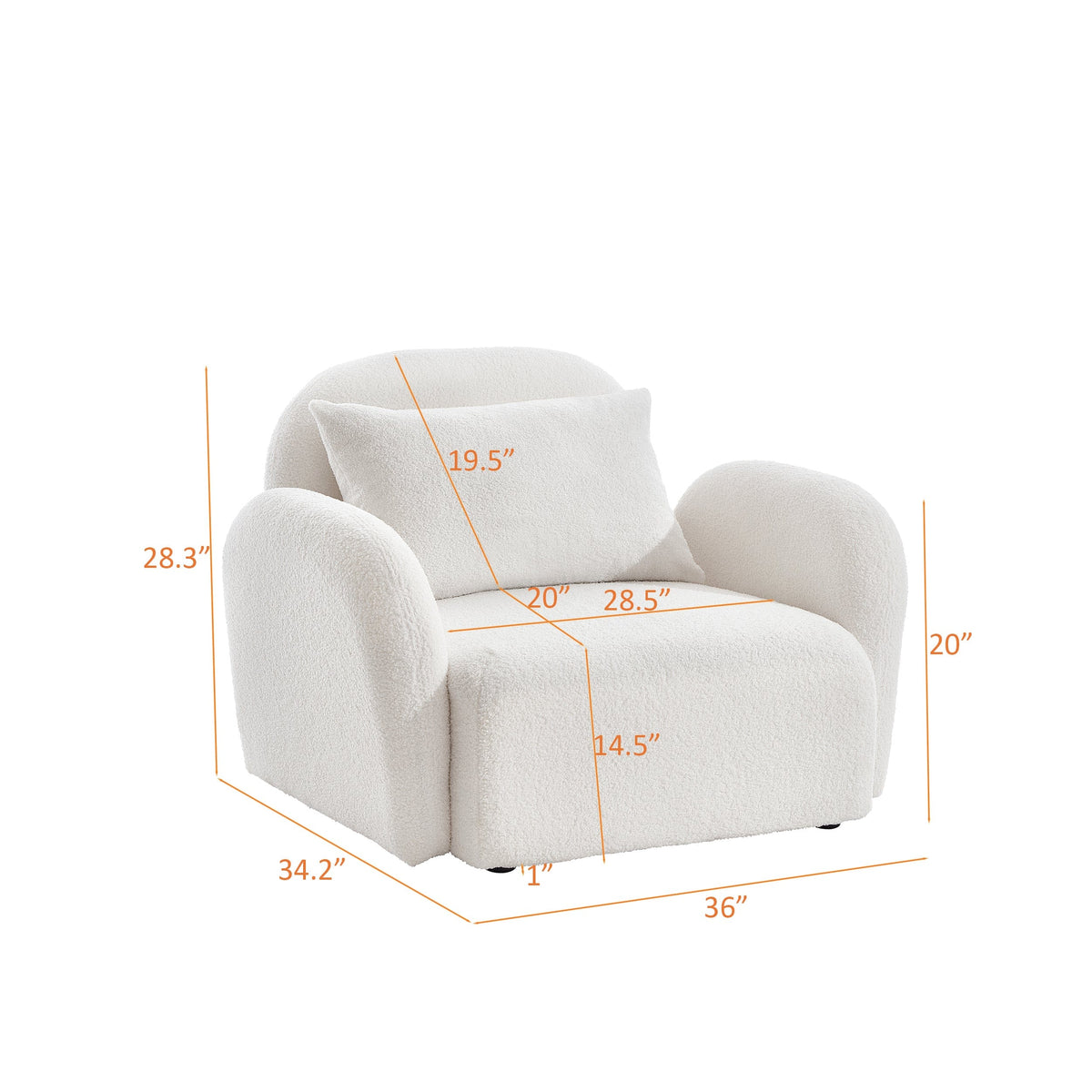 THE FURNITURE CO. Accent Chair White Teddy Upholstered Lazy Sofa Chair