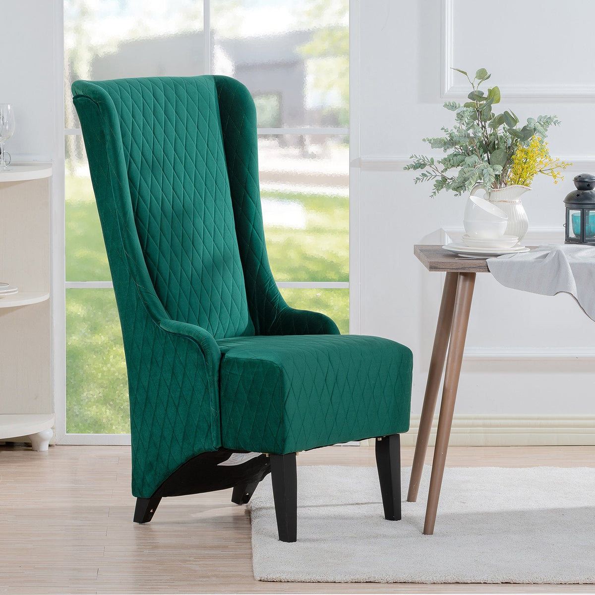 THE FURNITURE CO. Accent Chair Wide High-Back Velvet Accent Chair In Retro Green