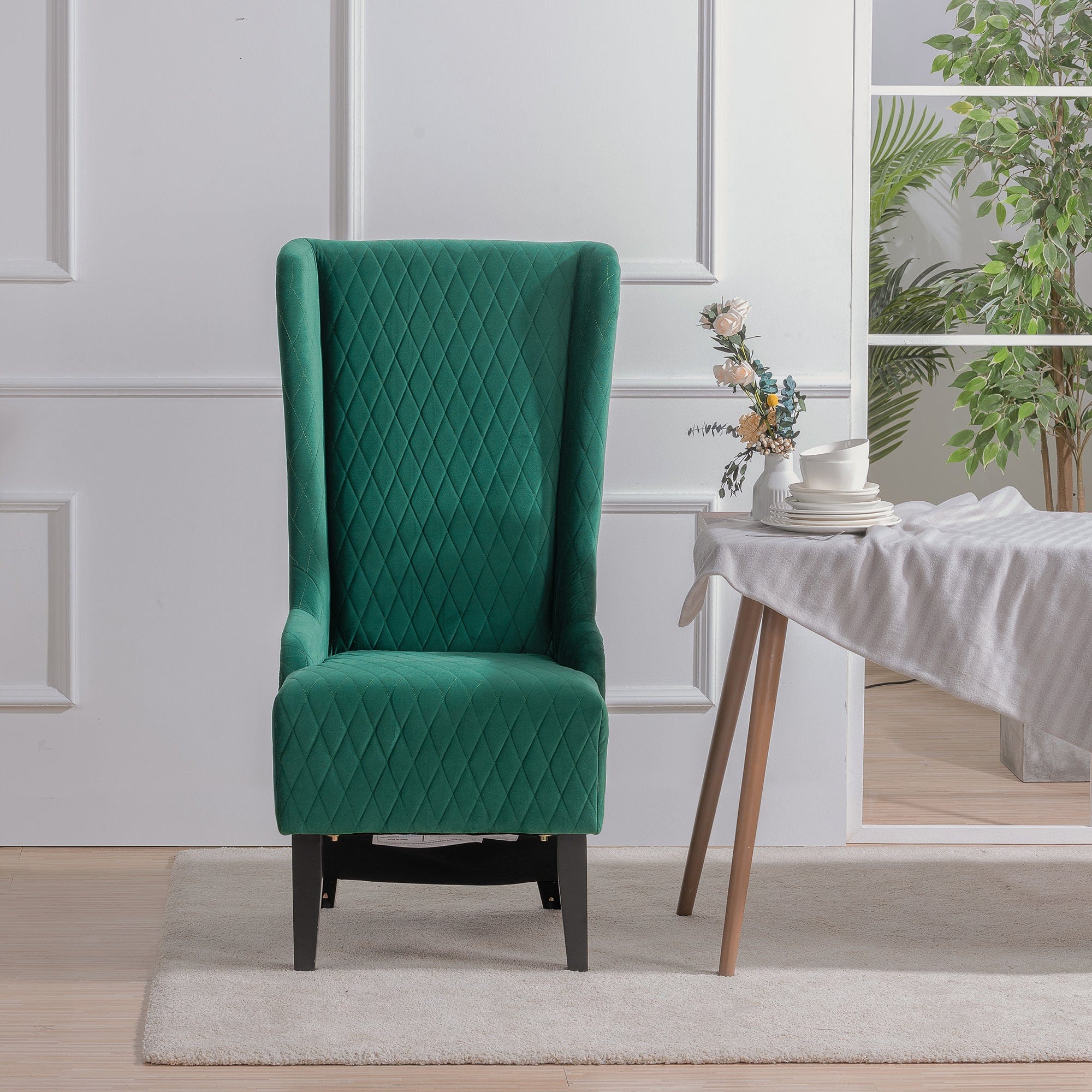 THE FURNITURE CO. Accent Chair Wide High-Back Velvet Accent Chair In Retro Green