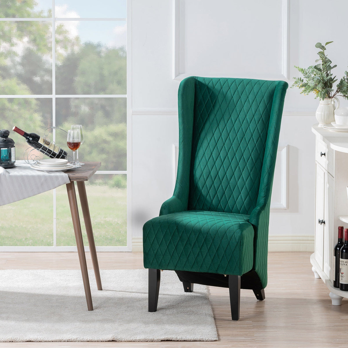 THE FURNITURE CO. Accent Chair Wide High-Back Velvet Accent Chair In Retro Green