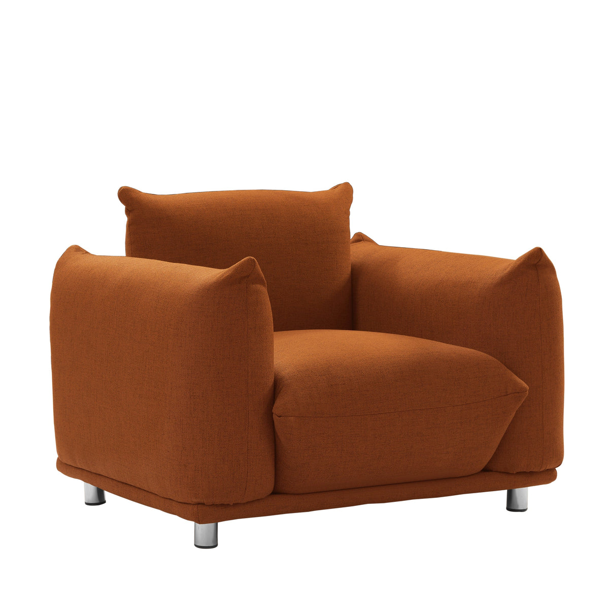 THE FURNITURE CO. Accent Chair Wide Pillow Single Sofa Accent Chair In Rust Red Cotton Linen