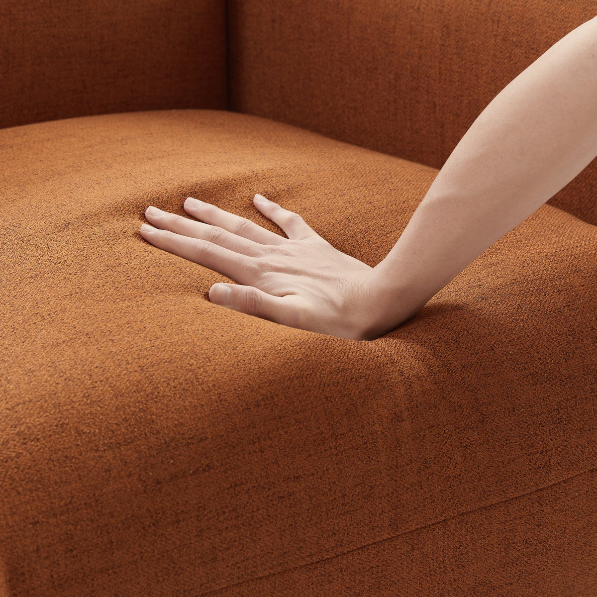 THE FURNITURE CO. Accent Chair Wide Pillow Single Sofa Accent Chair In Rust Red Cotton Linen