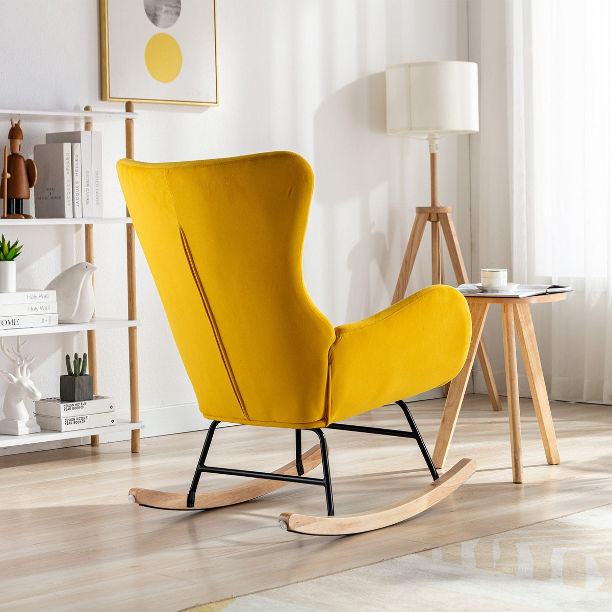 THE FURNITURE CO. Accent Chair Yellow Upholstered Rocking Chair With High Backrest And Armrests