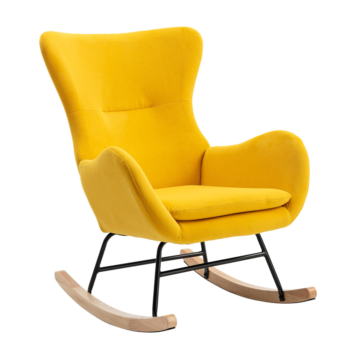 THE FURNITURE CO. Accent Chair Yellow Upholstered Rocking Chair With High Backrest And Armrests
