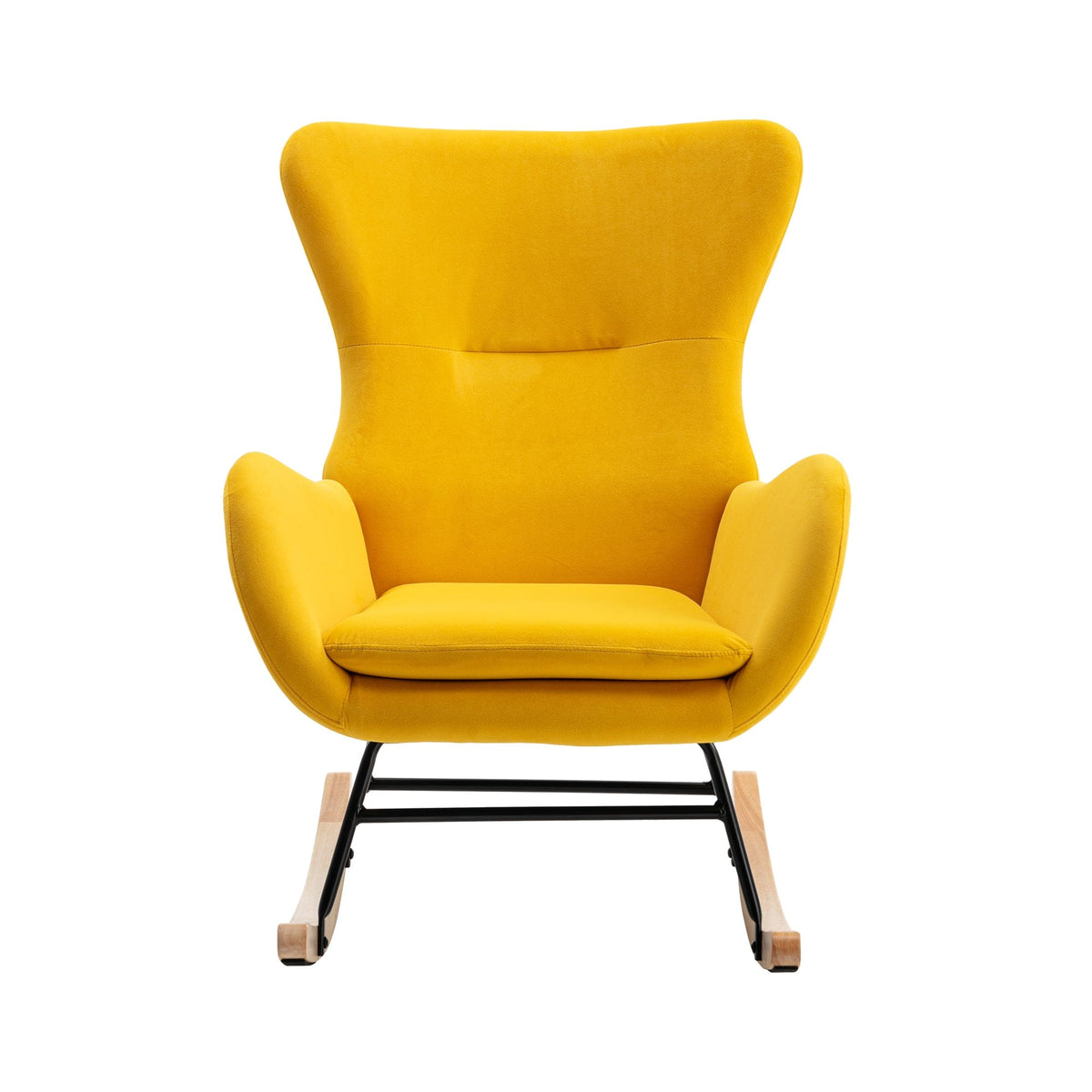 THE FURNITURE CO. Accent Chair Yellow Upholstered Rocking Chair With High Backrest And Armrests