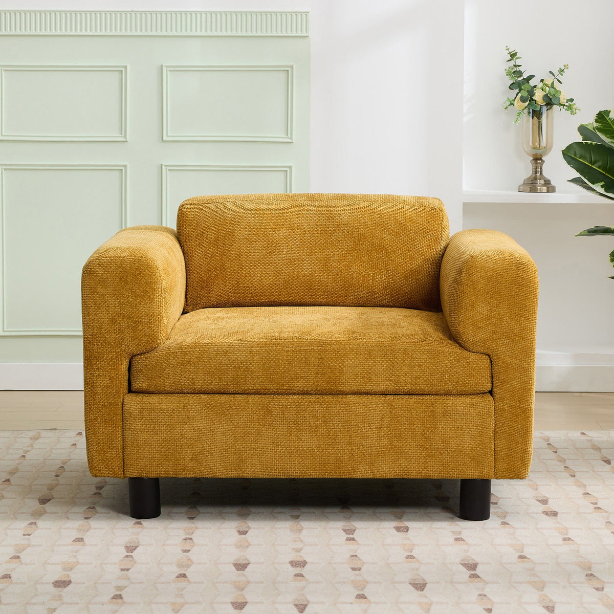 THE FURNITURE CO. Accent Chair Yellow Woven Velvet Oversized Armchair