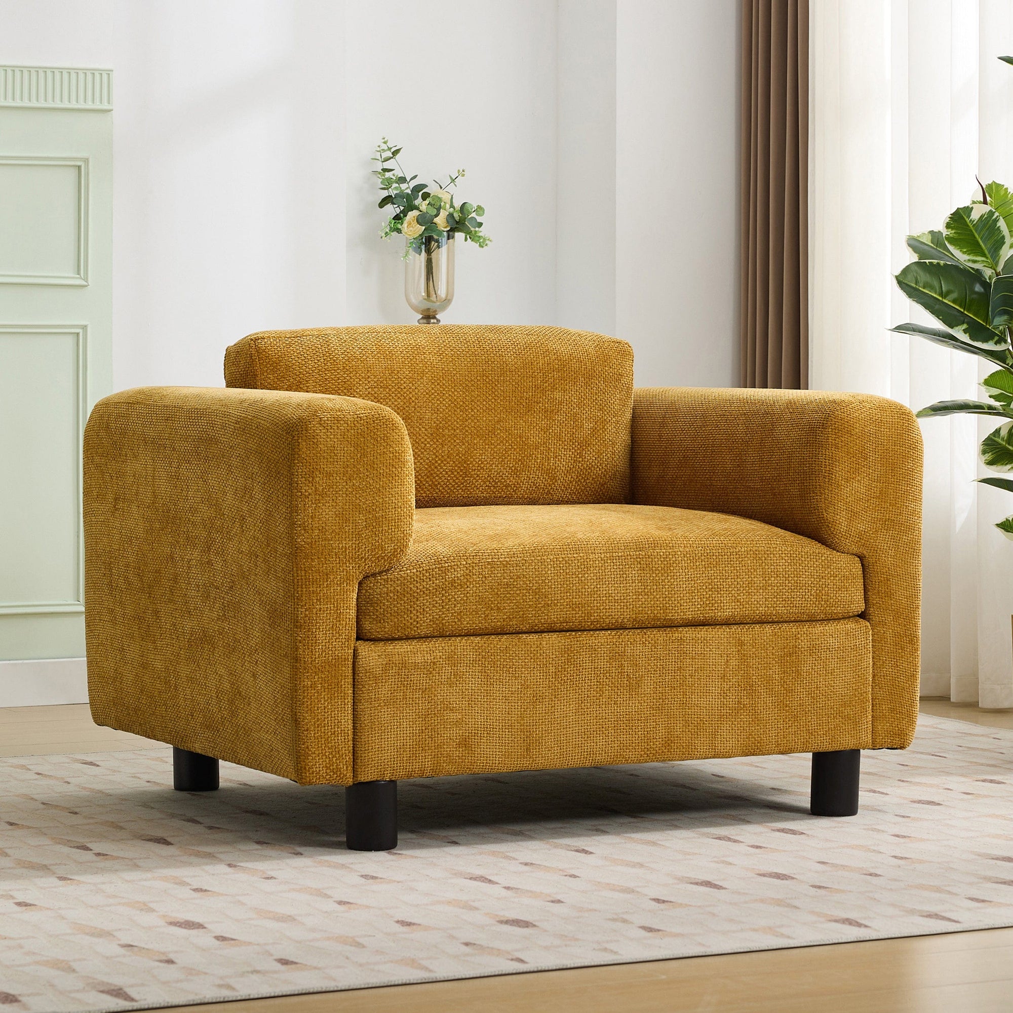 THE FURNITURE CO. Accent Chair Yellow Woven Velvet Oversized Armchair