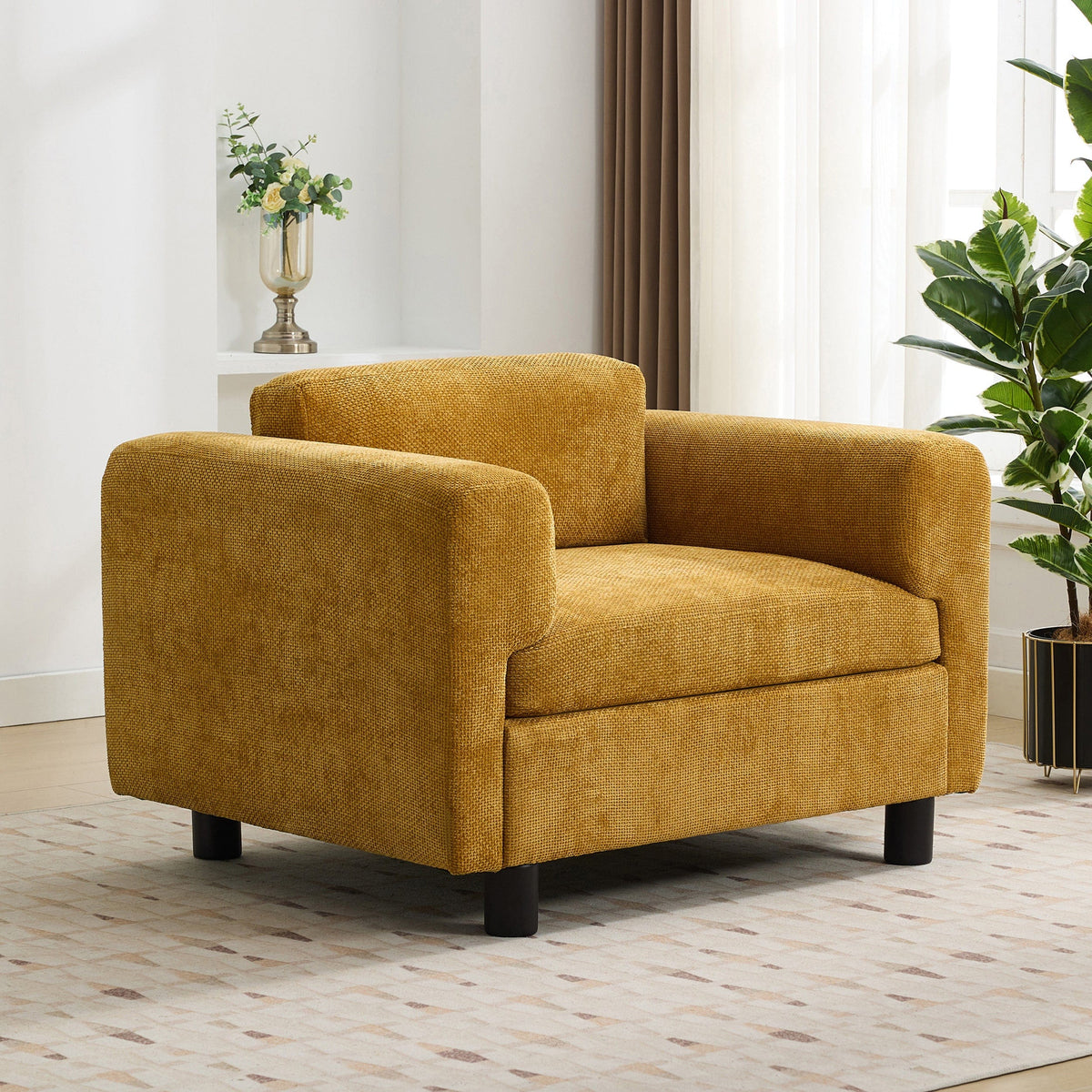 THE FURNITURE CO. Accent Chair Yellow Woven Velvet Oversized Armchair