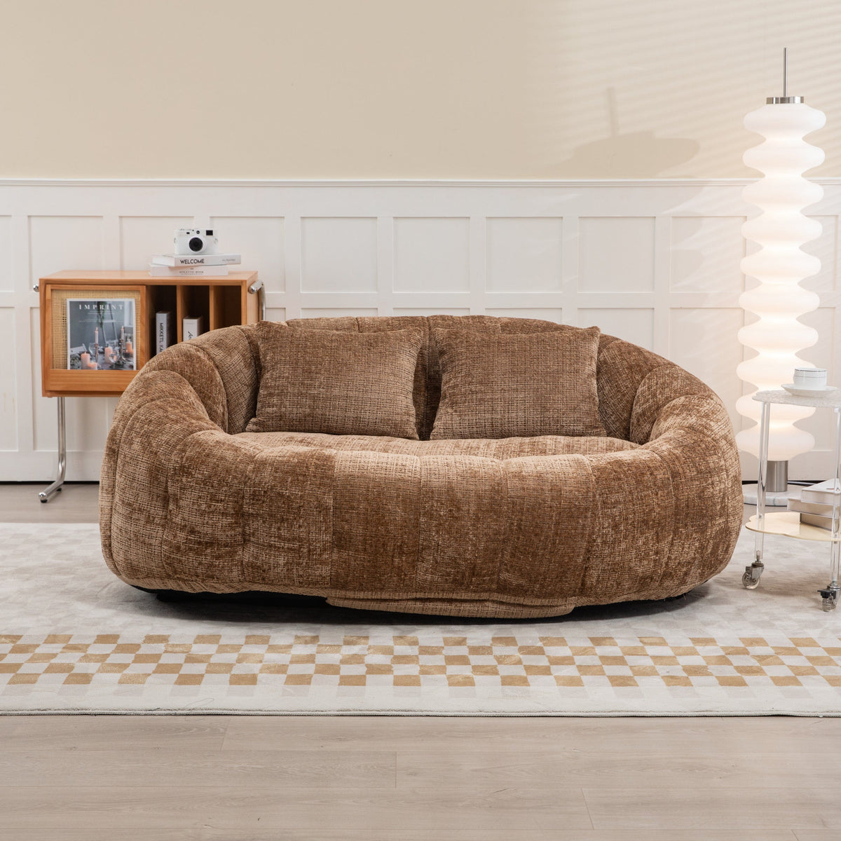 THE FURNITURE CO. Bean Bag Chair Comfortable High-Back Bean Bag Couch in Coffee Chenille