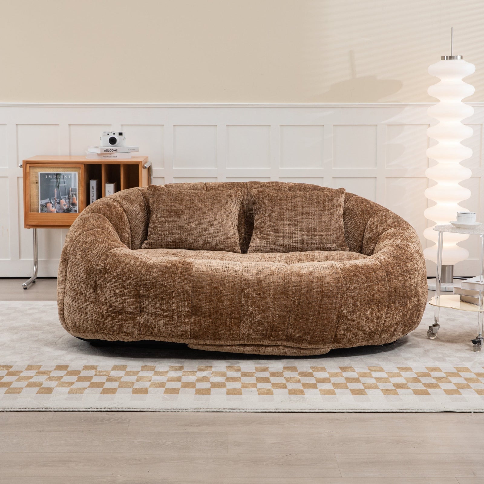 THE FURNITURE CO. Bean Bag Chair Comfortable High-Back Bean Bag Couch in Coffee Chenille