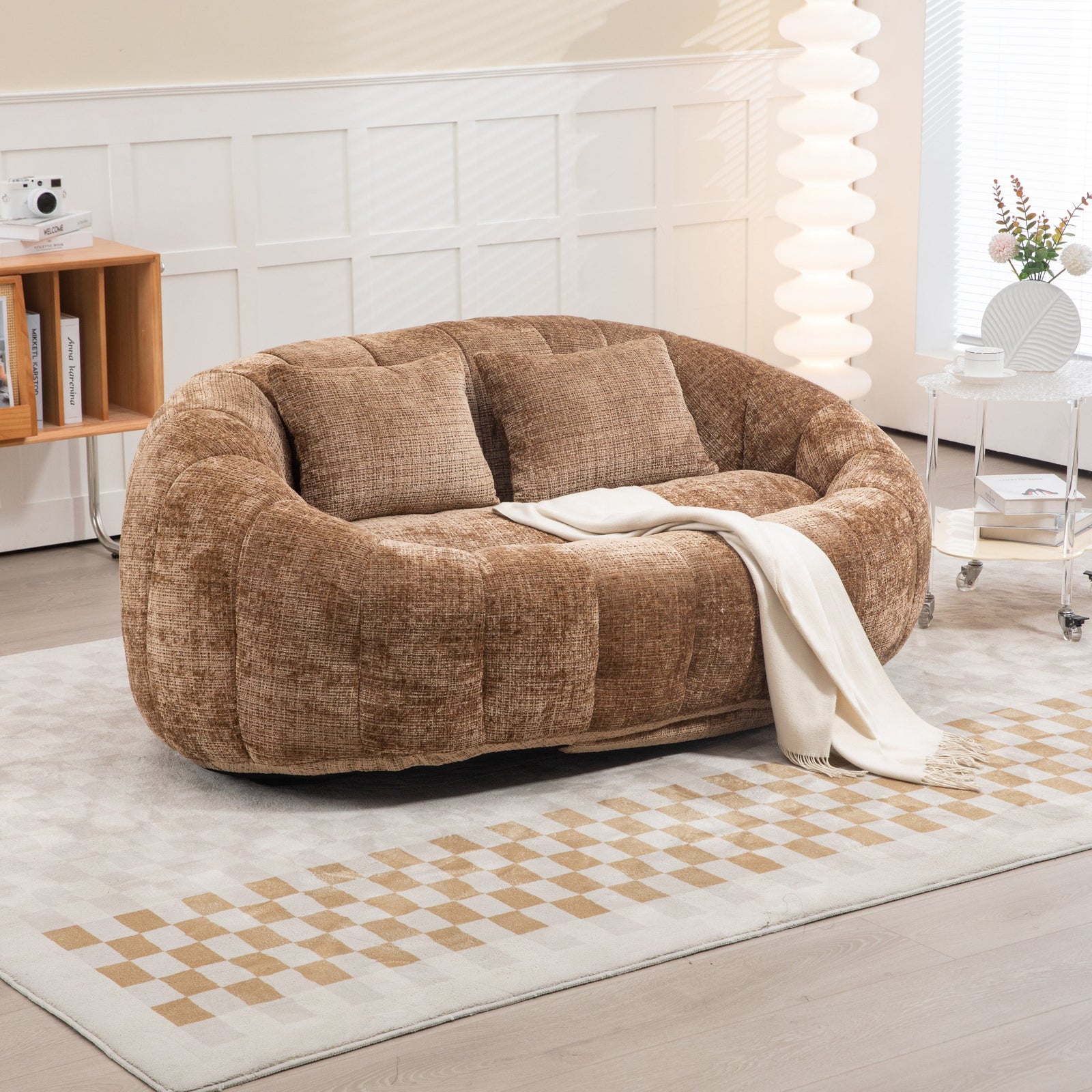 THE FURNITURE CO. Bean Bag Chair Comfortable High-Back Bean Bag Couch in Coffee Chenille