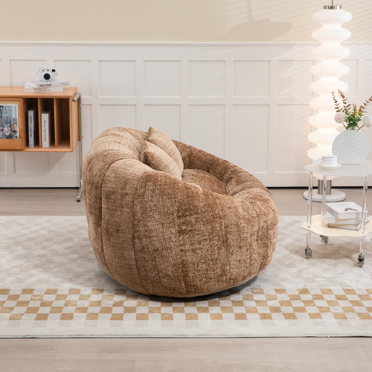 THE FURNITURE CO. Bean Bag Chair Comfortable High-Back Bean Bag Couch in Coffee Chenille