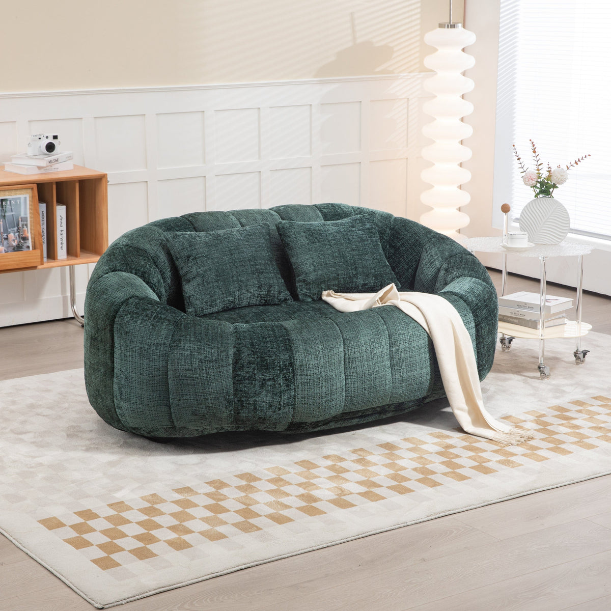 THE FURNITURE CO. Bean Bag Chair Comfortable High-Back Bean Bag Couch in Emerald Chenille