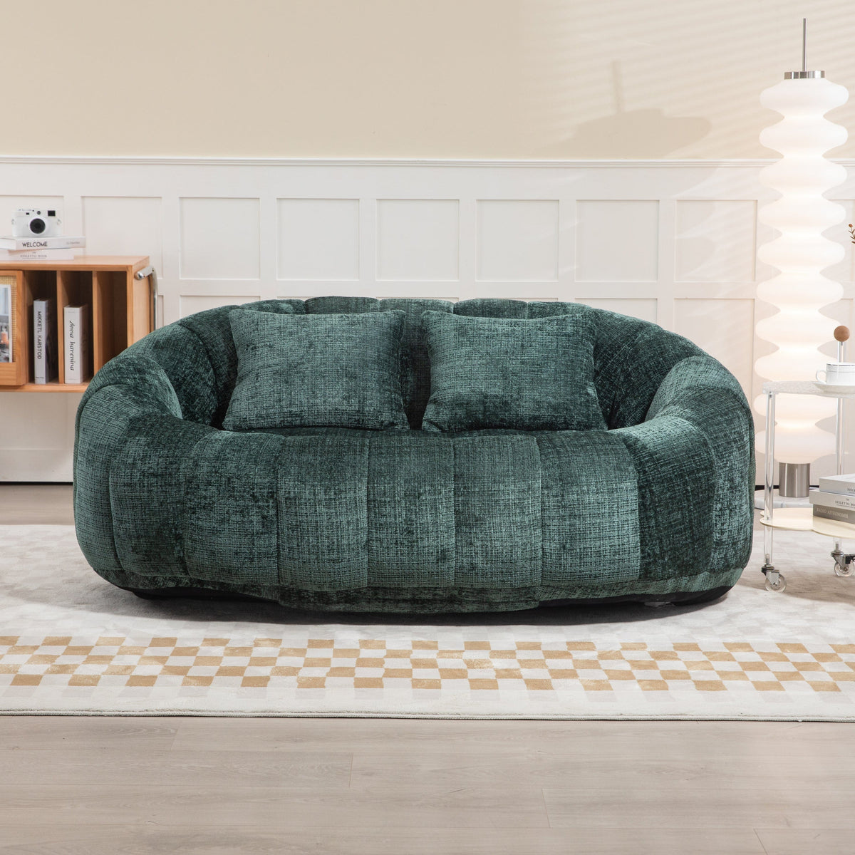 THE FURNITURE CO. Bean Bag Chair Comfortable High-Back Bean Bag Couch in Emerald Chenille