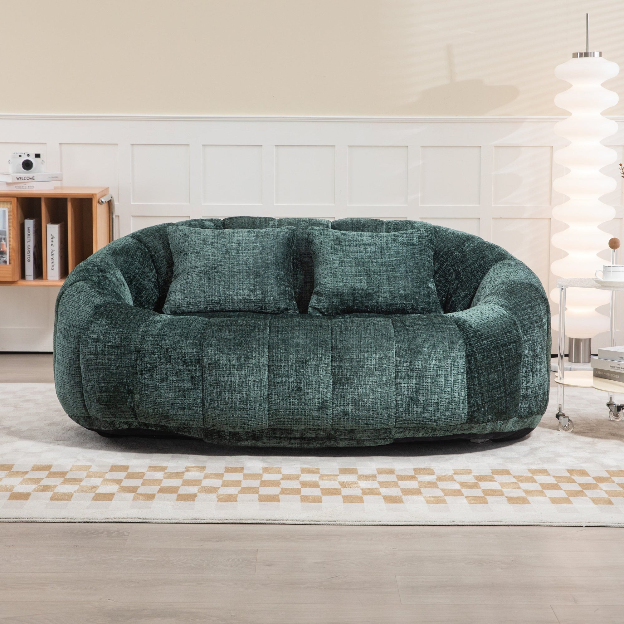 THE FURNITURE CO. Bean Bag Chair Comfortable High-Back Bean Bag Couch in Emerald Chenille