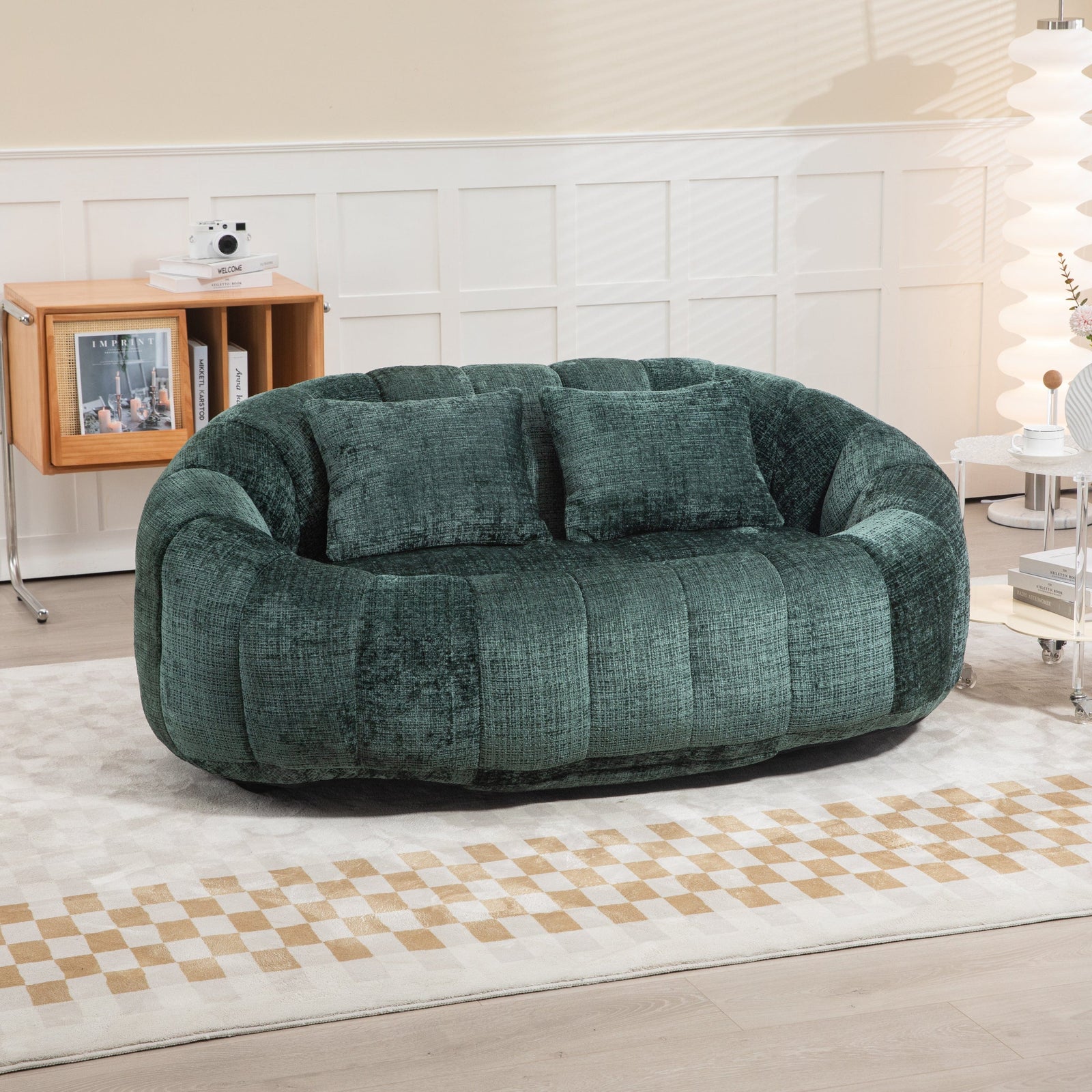 THE FURNITURE CO. Bean Bag Chair Comfortable High-Back Bean Bag Couch in Emerald Chenille